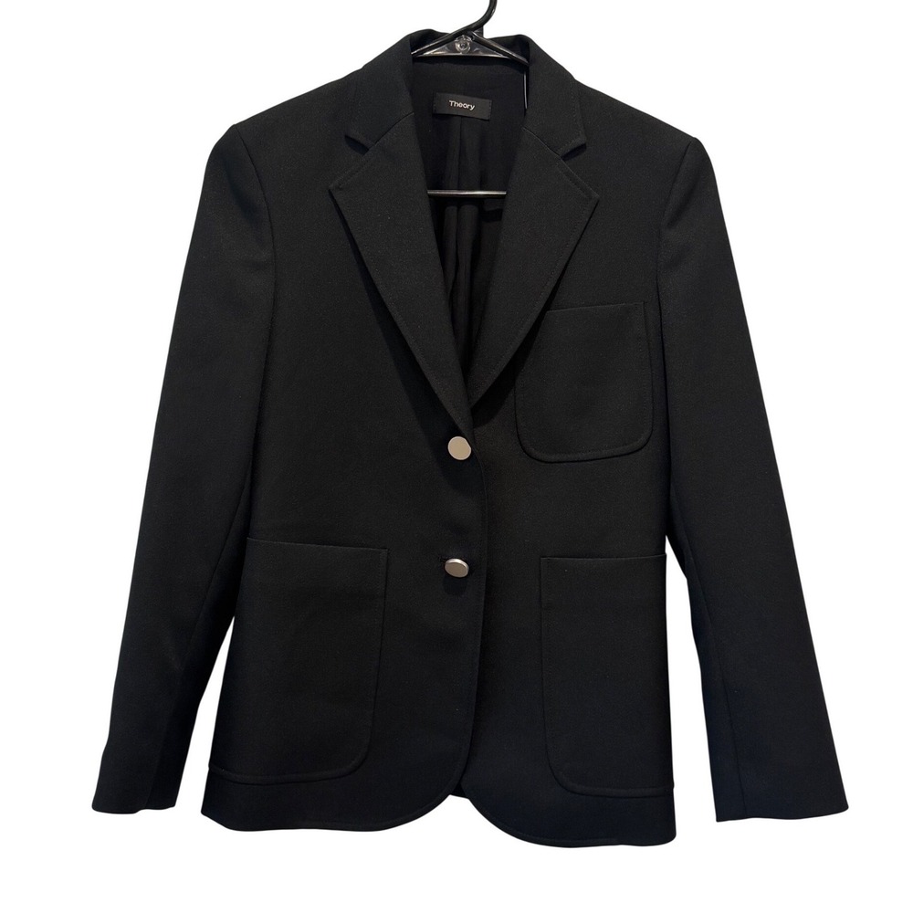 Theory Brightdale B Prospect Blazer Womens 2 Black Two-Button Office Workwear